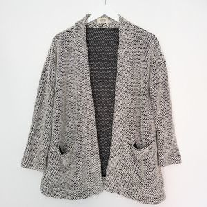 Marine Layer Women’s Medium Birdseye Black Cream Open Front Cardigan 3/4 Sleeves